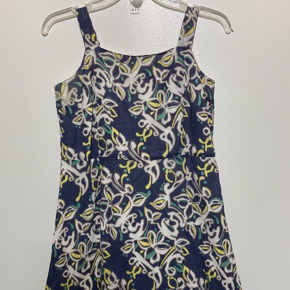 Merona Womens Navy Blue Floral Cotton Tiered Ruffle Hem Dress Size 4